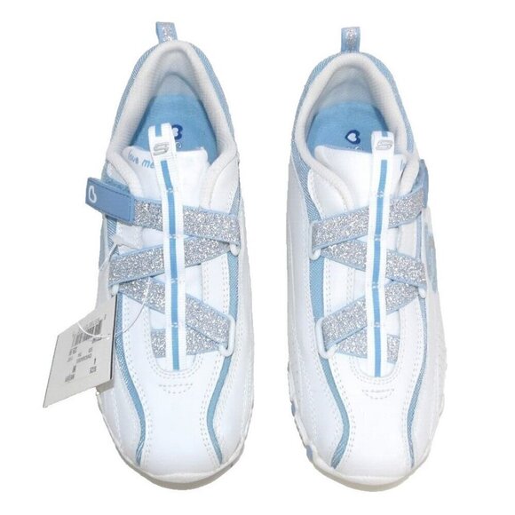 SKECHERS white & blue Chickadee sneakers hook & loop closure women's size 4 NEW - Picture 2 of 8